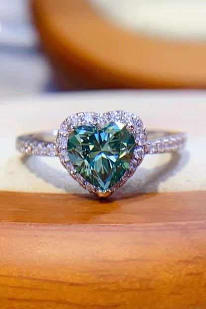 1-Carat Green Moissanite Heart Ring (Platinum Over Pure Sterling Silver) - Sparkala