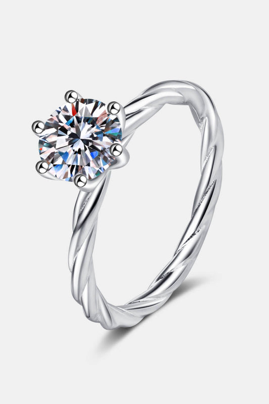 1 Carat Round Brilliant Cut Moissanite 6-Prong Twisted Ring - Sparkala
