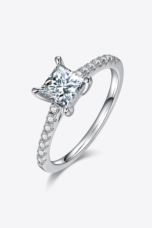 1.21 Carat Princess-Cut Moissanite Side Stone Ring (Platinum Over Pure Sterling Silver) - Sparkala