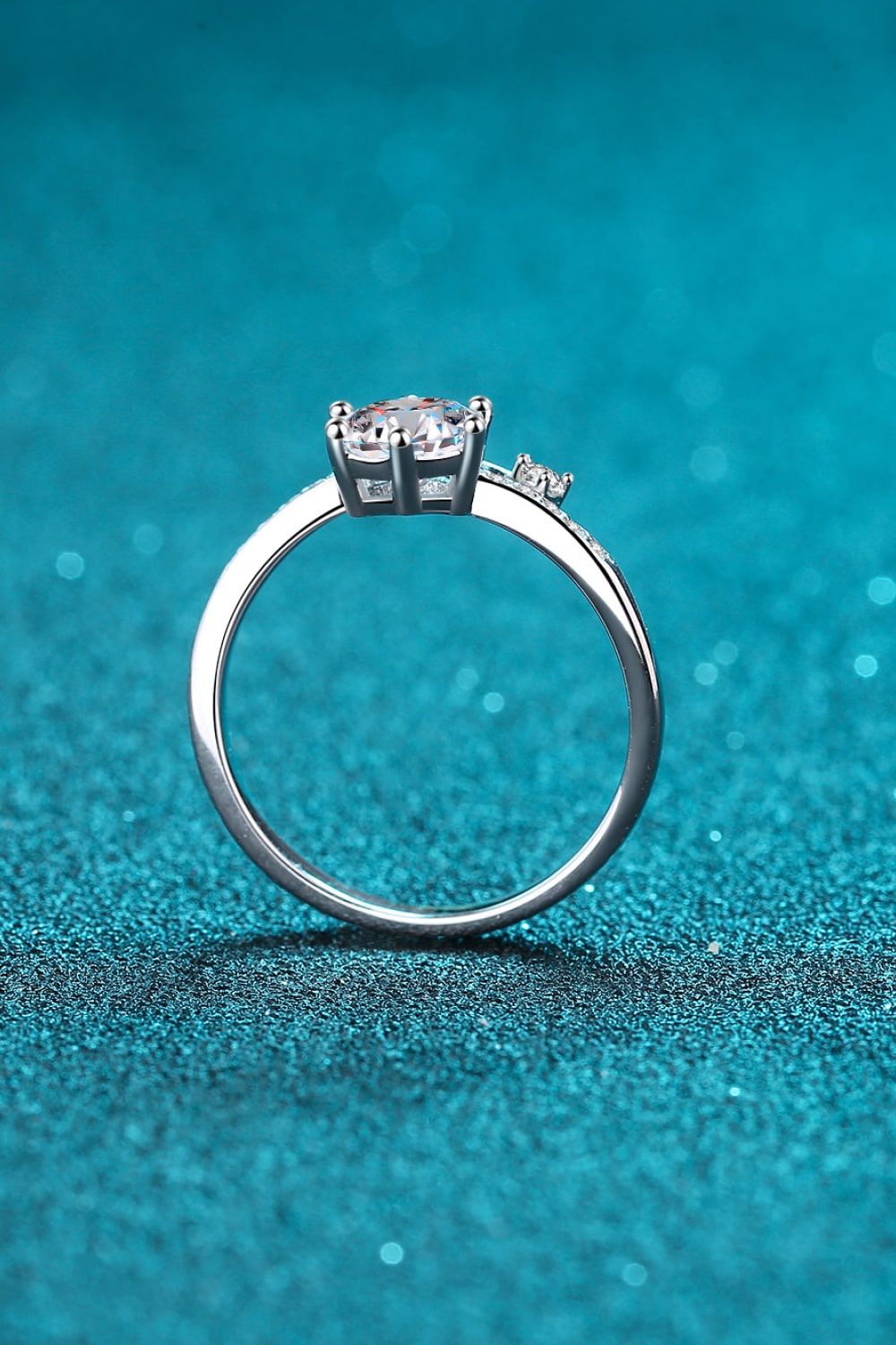 On My Mind Offset Rhodium Over Pure Sterling Silver Brilliant Round Cut Sparkala™ Moissanite Ring