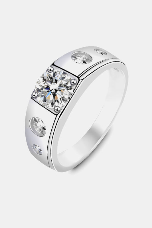 1 Carat Moissanite Platinum Over Pure Sterling Silver Inlaid Ring - Sparkala