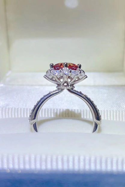 2 Carat Red Round Brilliant Cut Moissanite Platinum Over Pure Sterling Silver Halo Ring - Sparkala