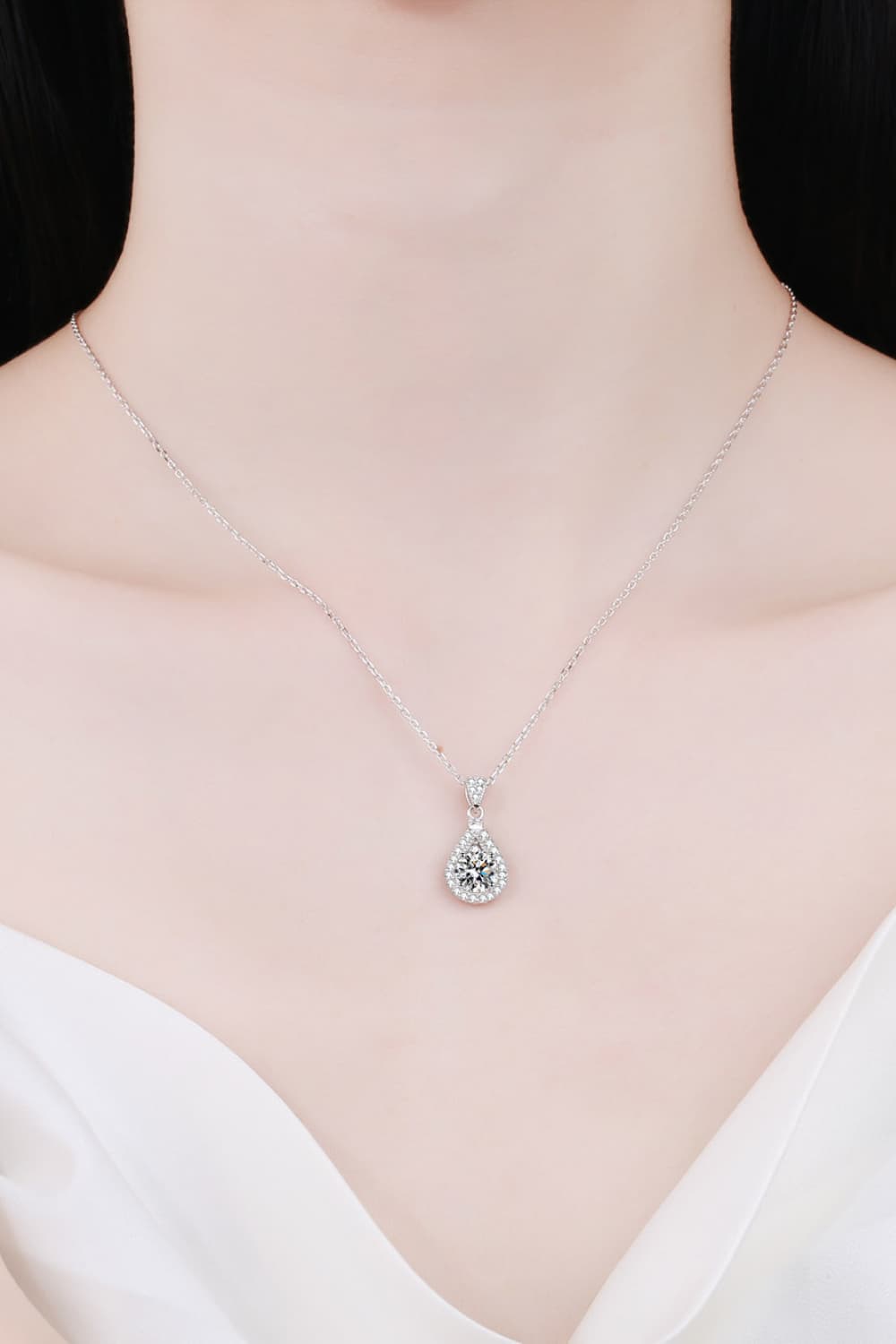 2 Carat Flawless Sparkala™ Moissanite Teardrop Pendant Necklace in Fine Sterling Silver