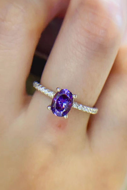 1 Carat Purple Purple Oval-Cut Moissanite 4-Prong Ring (Platinum Over Pure Sterling Silver) - Sparkala