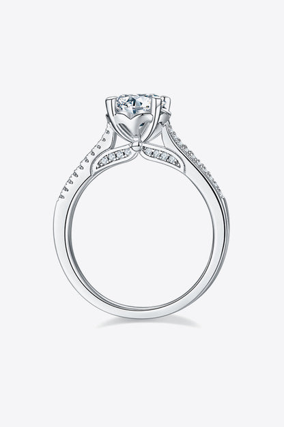Adored 1 Carat Brilliant Round Cut Moissanite Platinum Over Pure Sterling Silver Side Stone Ring