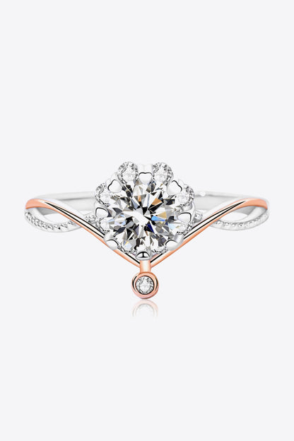 Sparkala™ Moissanite and Zircon Contrast Crisscross Ring (18k Rose Gold and Platinum Over Pure Sterling Silver)