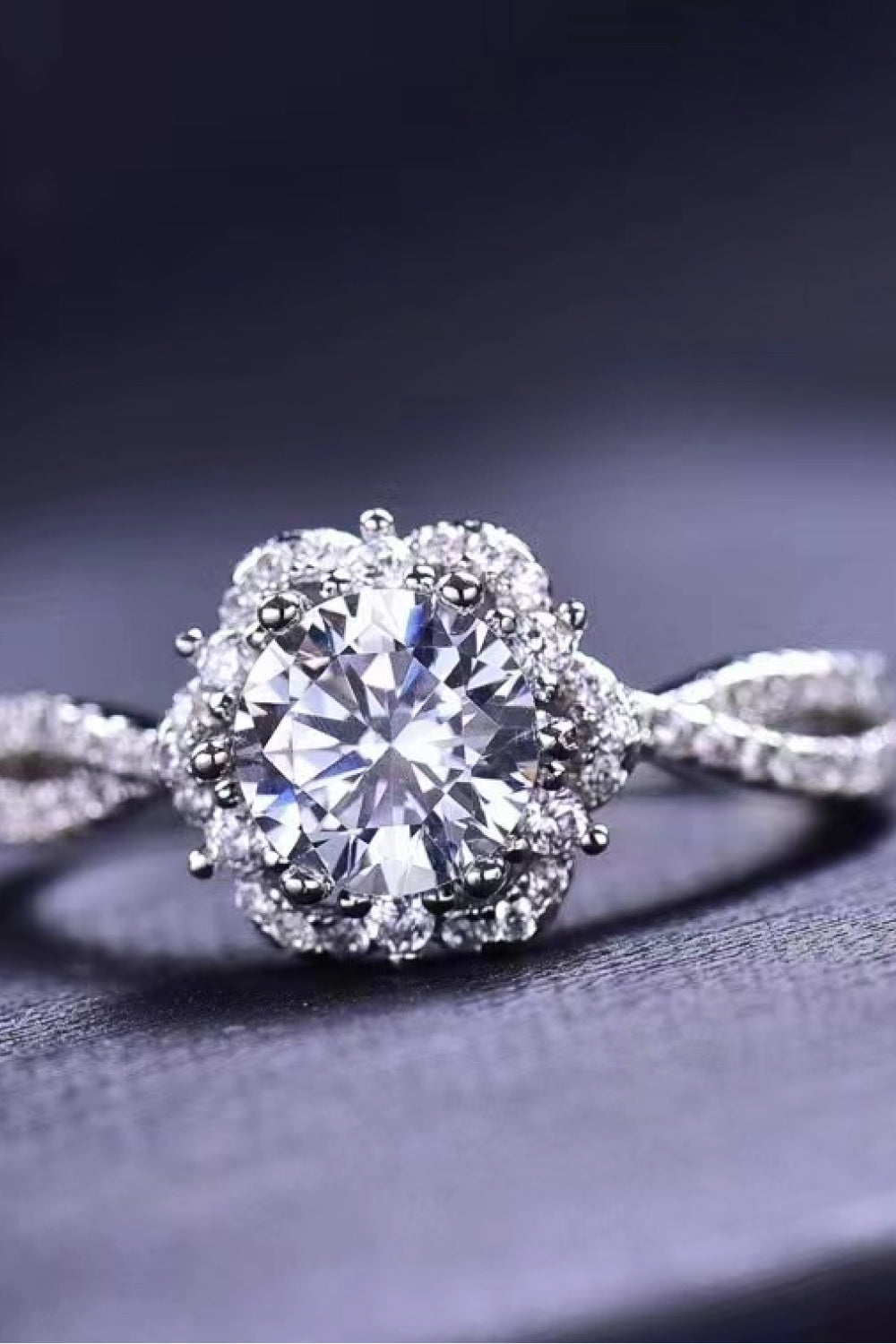 Platinum-Plated Six Prong 1 Carat Brilliant Round Cut Sparkala™ Moissanite Ring