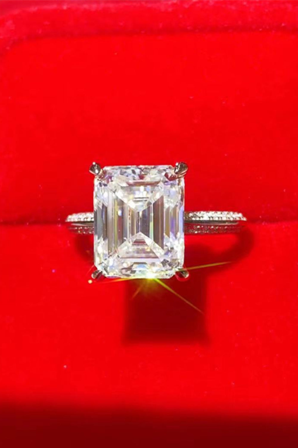 5 Carat Emerald-Cut Moissanite Ring (Platinum Over Pure Sterling Silver)