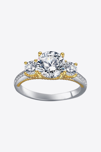 2 Carat Moissanite Contrast 3 Stone Ring (18k Gold Over Pure Sterling Silver) - Sparkala