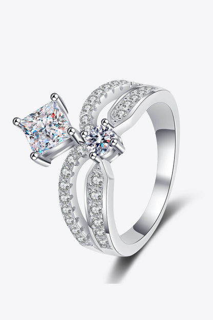 Rhodium Over Pure Sterling Silver Radiant-Cut Moissanite Crown Ring