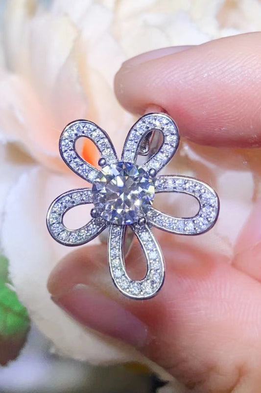 1 Carat Round Brilliant Cut Moissanite Flower-Shaped Open 925 sterling silver Ring - Sparkala