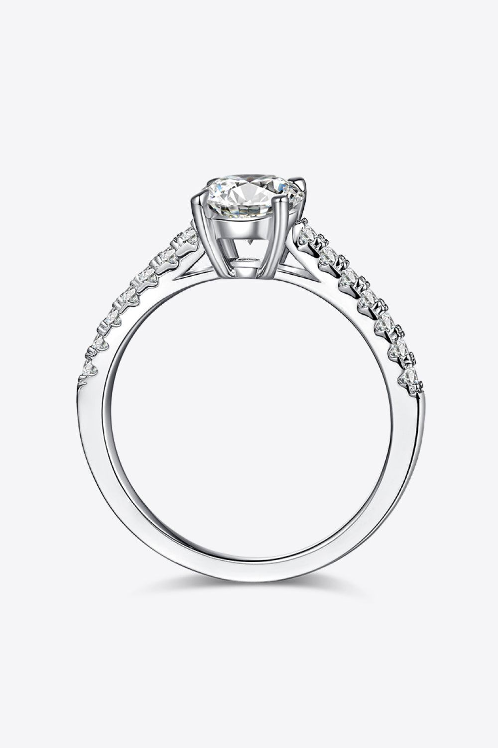 1 Carat Round Brilliant Cut Moissanite Platinum Over Pure Sterling Silver Side Stone Ring - Sparkala