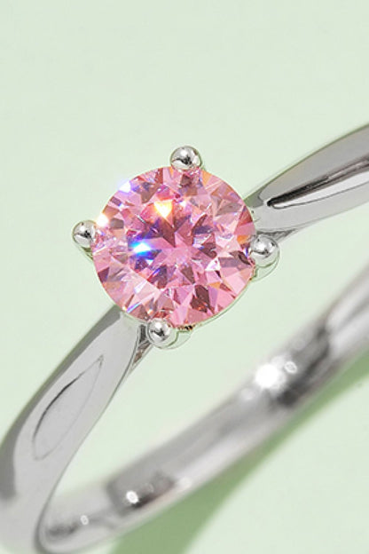 Moissanite Contrast Platinum Over Pure Sterling Silver Solitaire Ring (Yellow, Pink, or Blue)