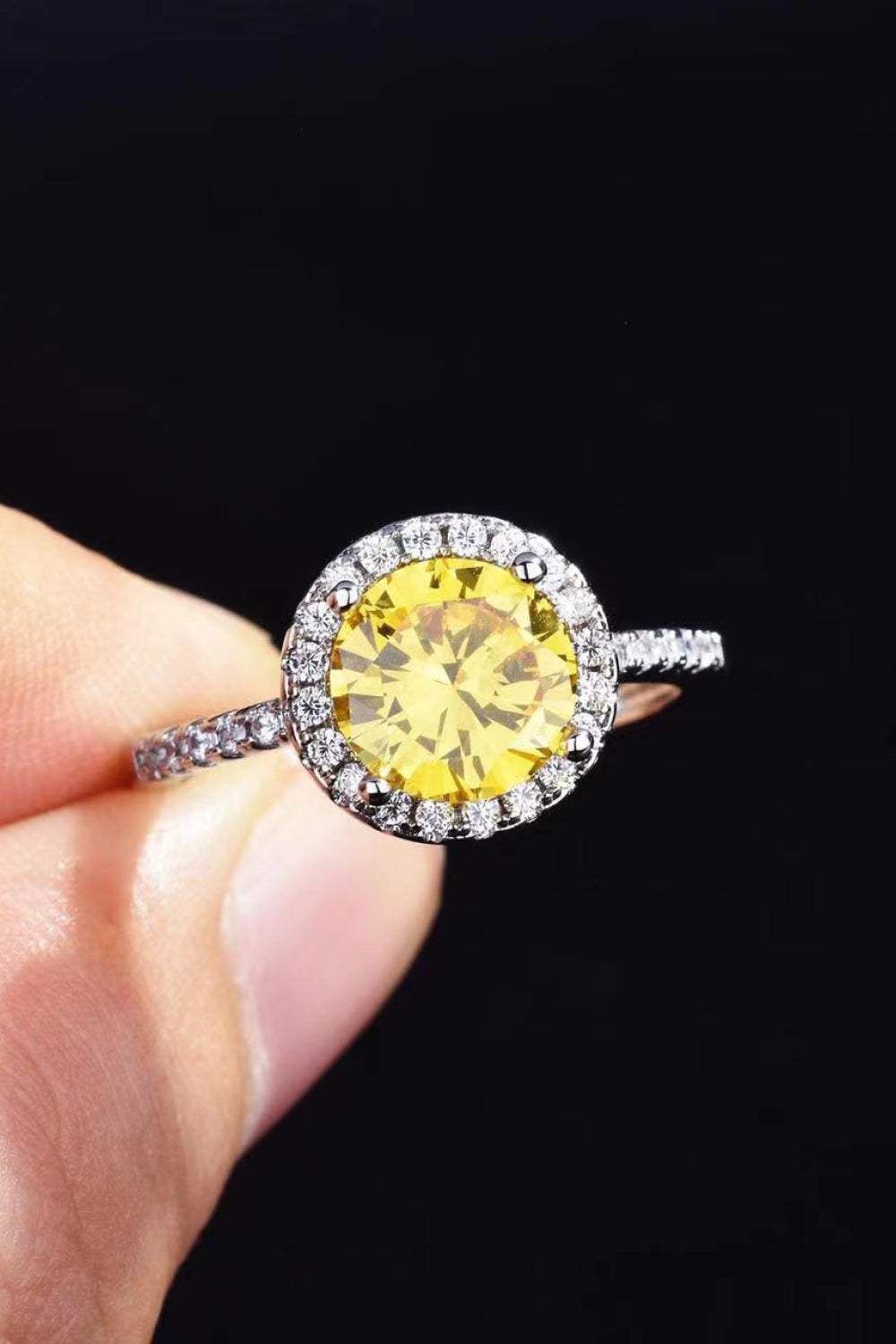 2 Carat Yellow Yellow Moissanite Round Halo Ring (Platinum Over Pure Sterling Silver) - Sparkala