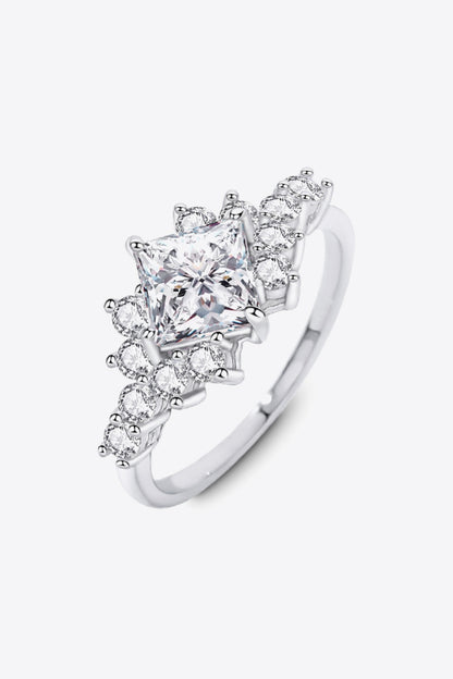 1.38 Carat Princess-Cut Moissanite Ring (Platinum Over Pure Sterling Silver) - Sparkala