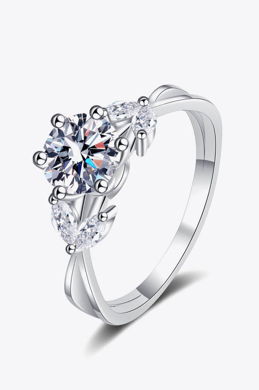 Come With Me 1 Carat Brilliant Round Cut Moissanite Ring (Rhodium Over Pure Sterling Silver)