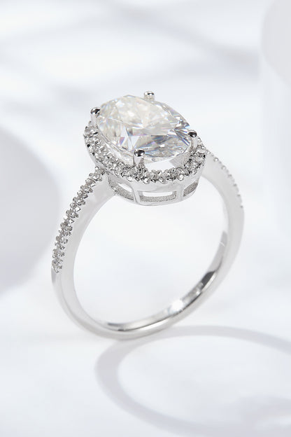 4.5 Carat Oval-Cut Moissanite Halo Ring (Platinum Over Pure Sterling Silver) - Sparkala