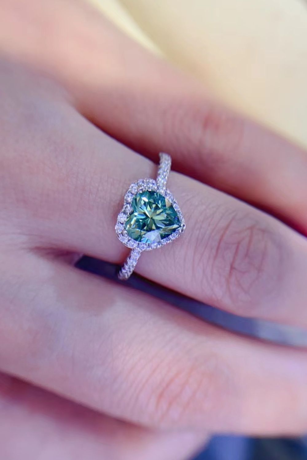 1-Carat Green Moissanite Heart Ring (Platinum Over Pure Sterling Silver) - Sparkala
