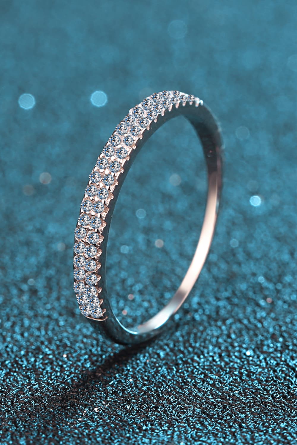 Sparkala™ Moissanite Half-Eternity Ring  (Rhodium Over Pure Sterling Silver)