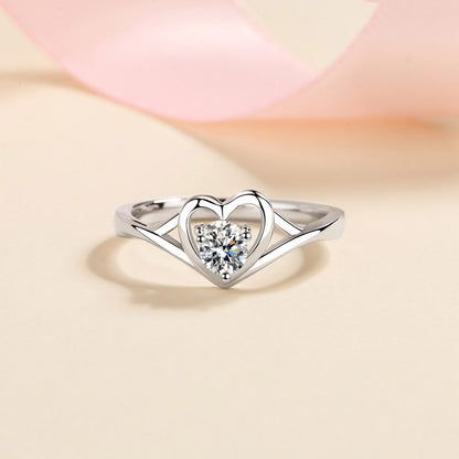 Moissanite Heart Pure Sterling Silver Ring