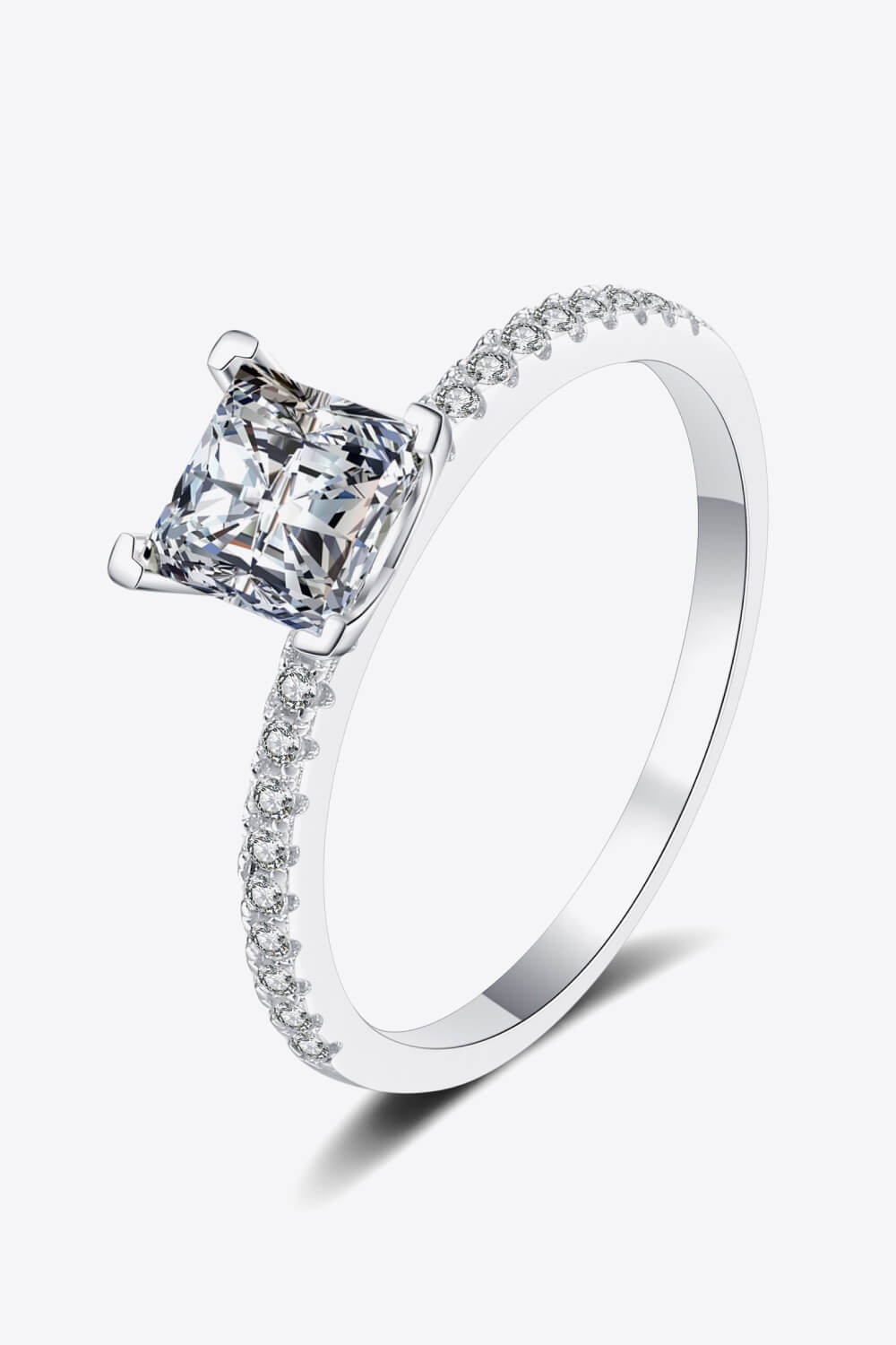 2 Carat Radiant-Cut Moissanite Four-Prong Ring (Rhodium Over Pure Sterling Silver) - Sparkala