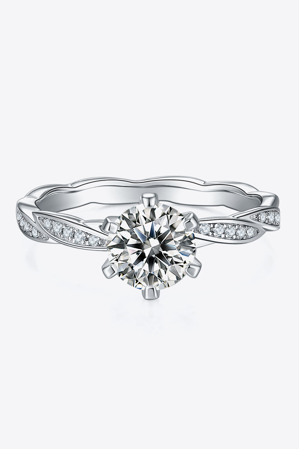 1 Carat Round Brilliant Cut Moissanite Platinum Over Pure Sterling Silver Ring - Sparkala