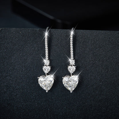 5.44 Carat 925 Sterling Silver Sparkala™ Moissanite Heart Drop Earrings