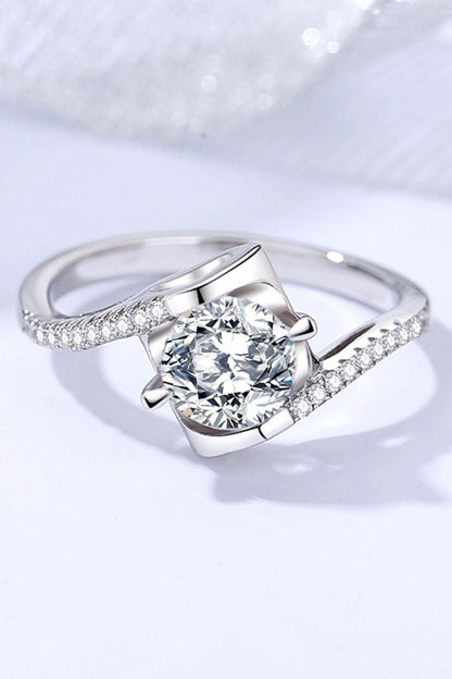 Darling You Platinum Over Pure Sterling Silver Brilliant Round Cut Moissanite Ring