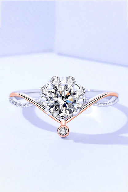 Sparkala™ Moissanite and Zircon Contrast Crisscross Ring (18k Rose Gold and Platinum Over Pure Sterling Silver)