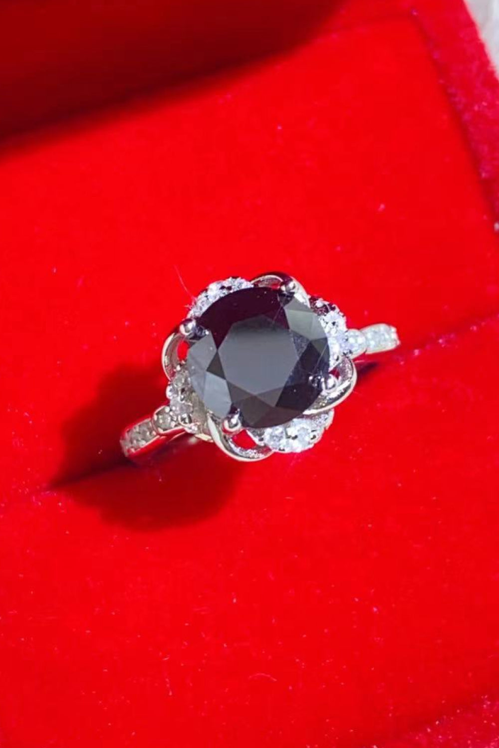 2 Carat Black Black Moissanite Floral Ring - Sparkala