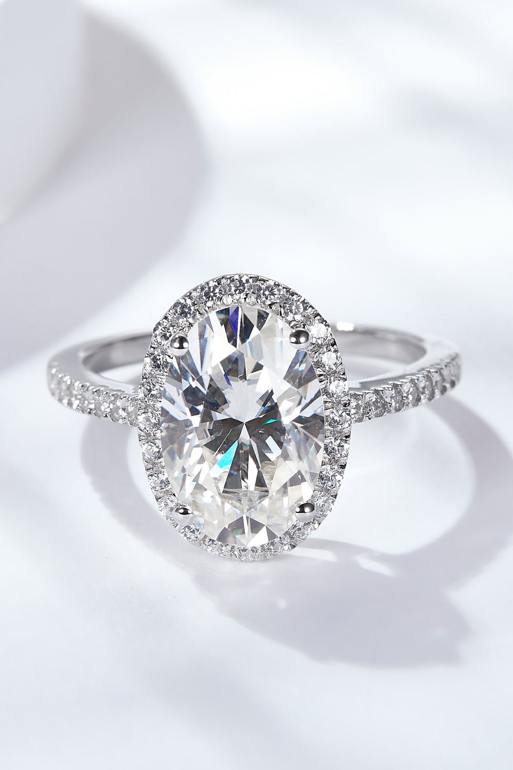 4.5 Carat Oval-Cut Moissanite Halo Ring (Platinum Over Pure Sterling Silver) - Sparkala