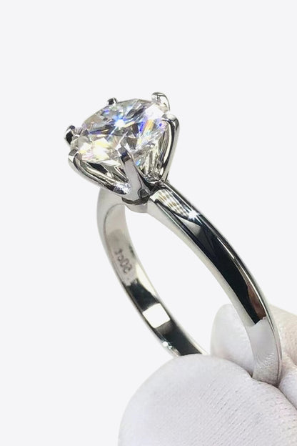 Adored Platinum Over Pure Sterling Silver 3 Carat Brilliant Round Cut Sparkala™ Moissanite 6-Prong Solitaire Ring