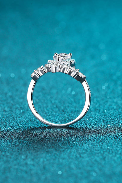 Stand Out Pear-Cut Moissanite Crown Ring (Rhodium Over Pure Sterling Silver)