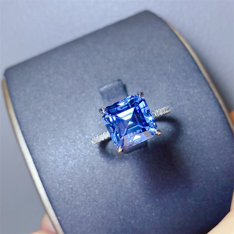 5 Carat Blue Sparkala™ Moissanite  Sterling Silver Ring