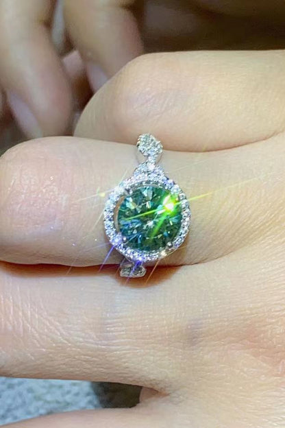 2 Carat Emerald Green Green Round Brilliant Cut Emerald-Cut Moissanite Ring (Platinum Over Pure Sterling Silver) - Sparkala