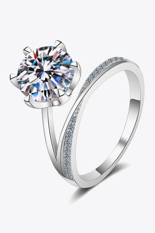 3 Carat Round Brilliant Cut Moissanite 6-Prong Offset Ring (Platinum Over Pure Sterling Silver) - Sparkala