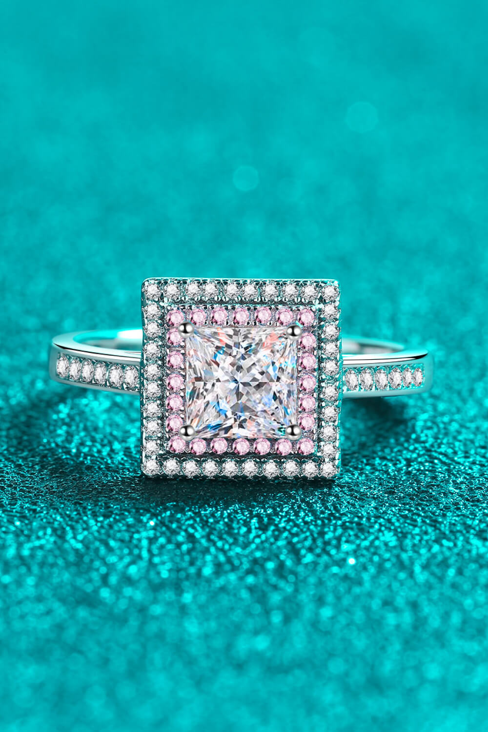 Stay Elegant 1 Carat Two-Tone Pink Princess-Cut Moissanite Ring (Platinum Over Pure Sterling Silver)