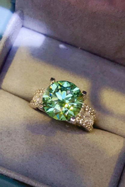 5 Carat Green Round Brilliant Cut Moissanite 4-Prong Wide Band Ring - Sparkala