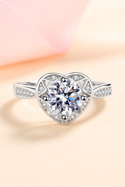Moissanite Heart Ring (Rhodium Over Pure Sterling Silver)