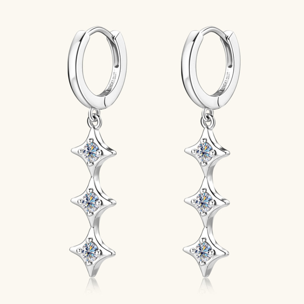Moissanite Pure Sterling Silver Geometric Shape Earrings