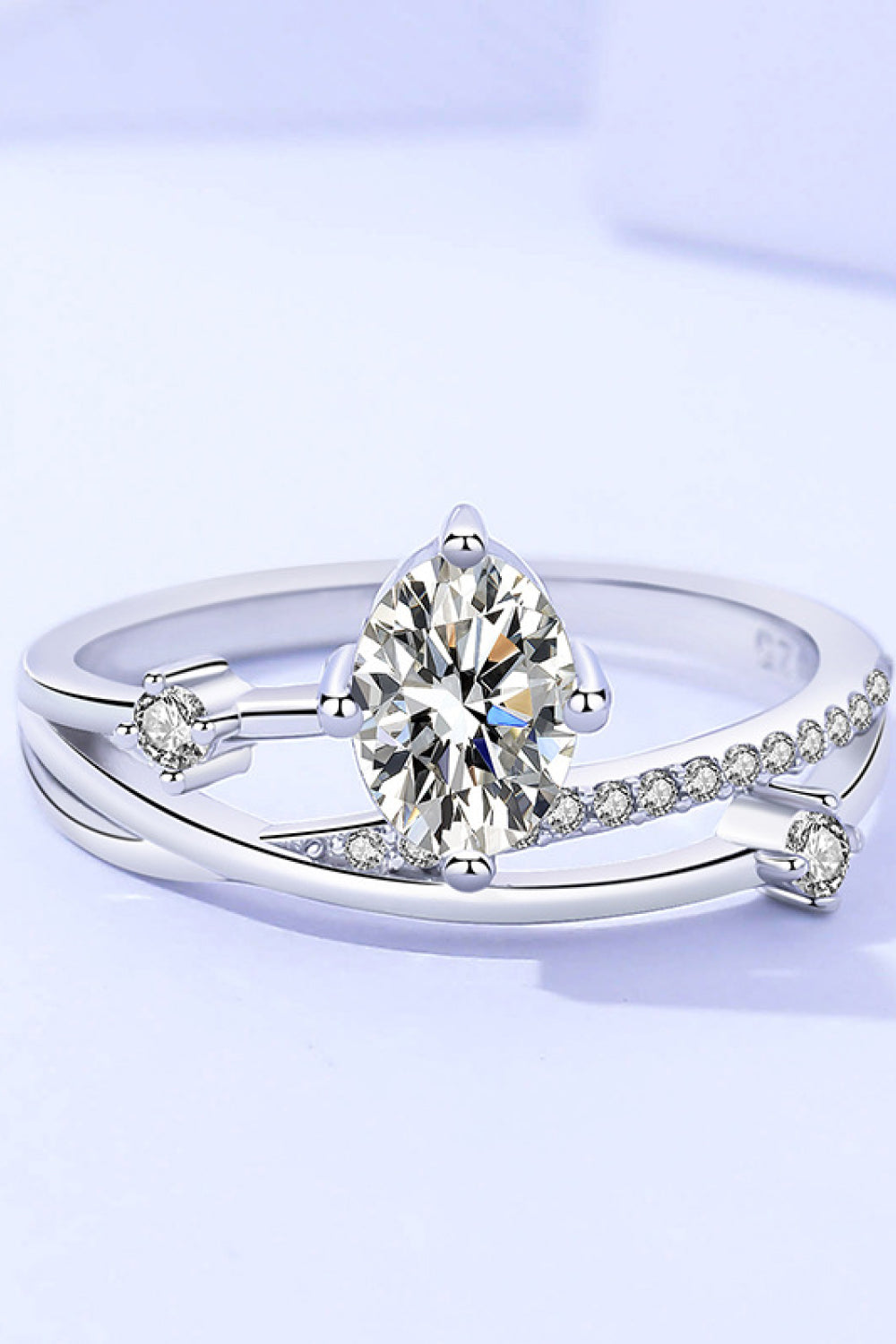 Marquis-Cut Sparkala™ Moissanite Crisscross Ring (Platinum Over Pure Sterling Silver)