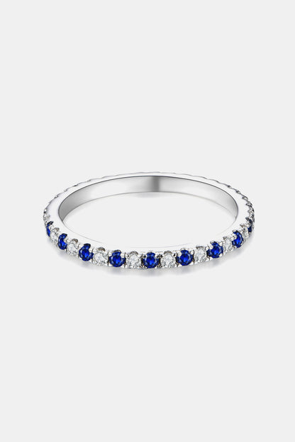 Blue Moissanite Lab-Grown Sapphire Ring (Platinum Over Pure Sterling Silver)