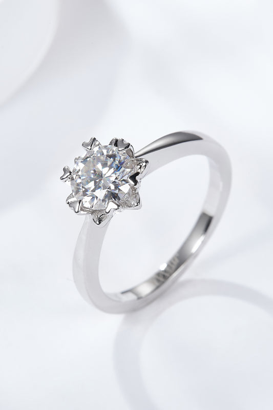 Platinum Over Pure Sterling Silver Solitaire Moissanite Ring