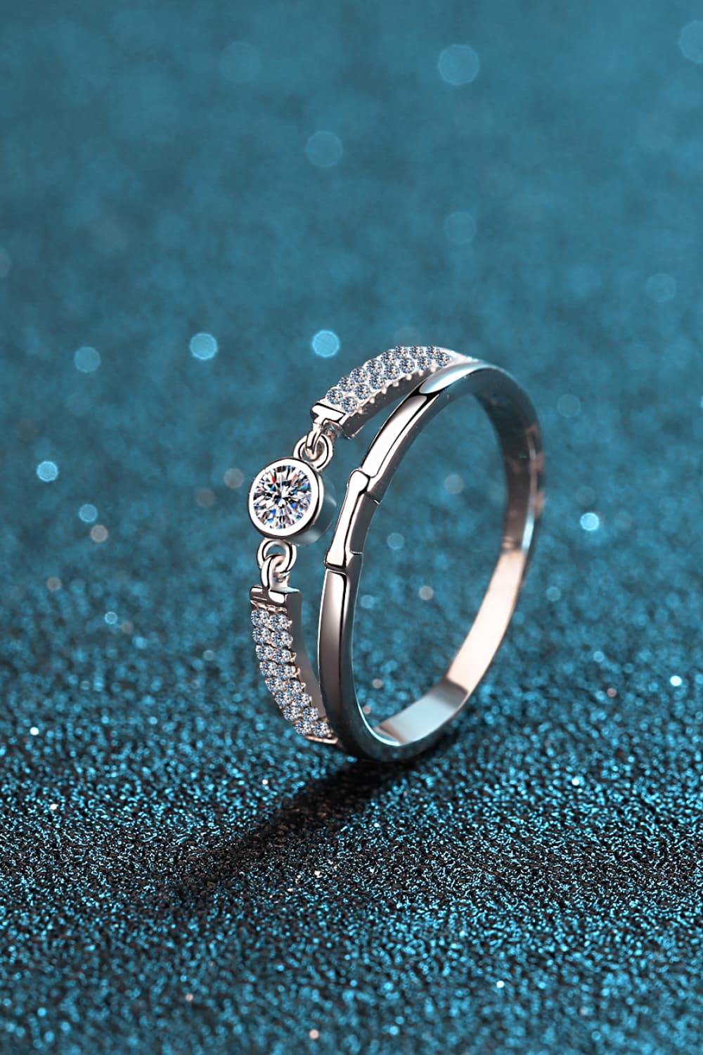 Sparkala™ Moissanite Cutout Rhodium-Plated Ring