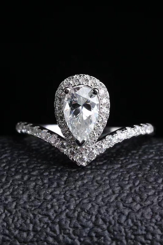 2 Carat Pear-Cut Moissanite Teardrop Crown Ring (Platinum Over Pure Sterling Silver) - Sparkala