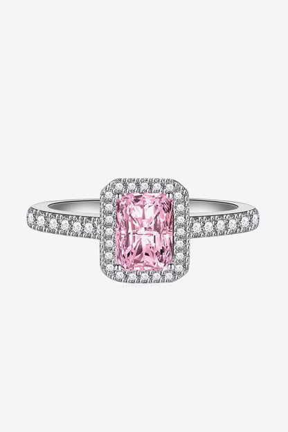 2 Carat Pink Radiant-Cut Moissanite Ring (Platinum Over Pure Sterling Silver) - Sparkala