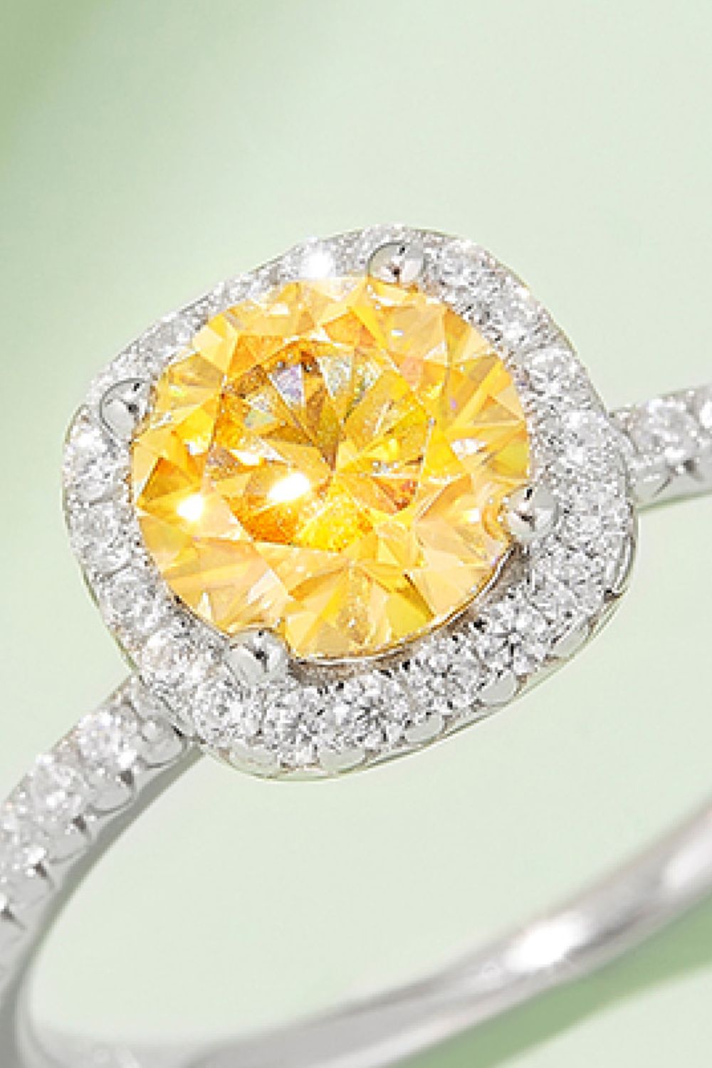 Adored 1 Carat Moissanite Platinum Over Pure Sterling Silver Halo Ring (Yellow, Pink, or Blue)