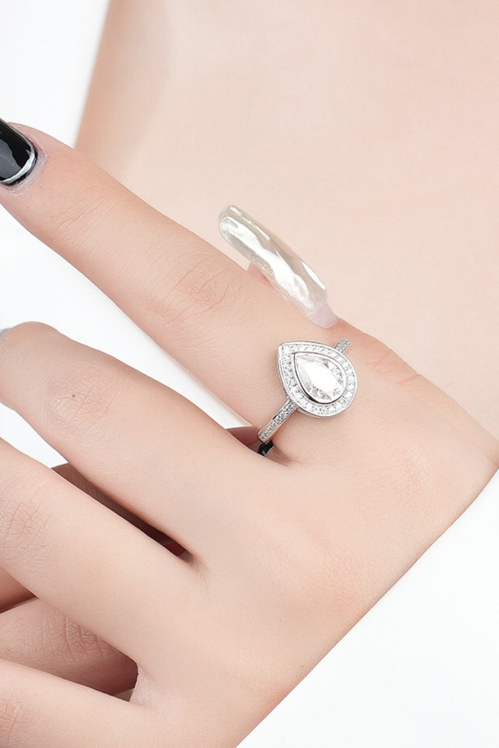 Pure Sterling Silver Teardrop Pear-Cut Moissanite Ring