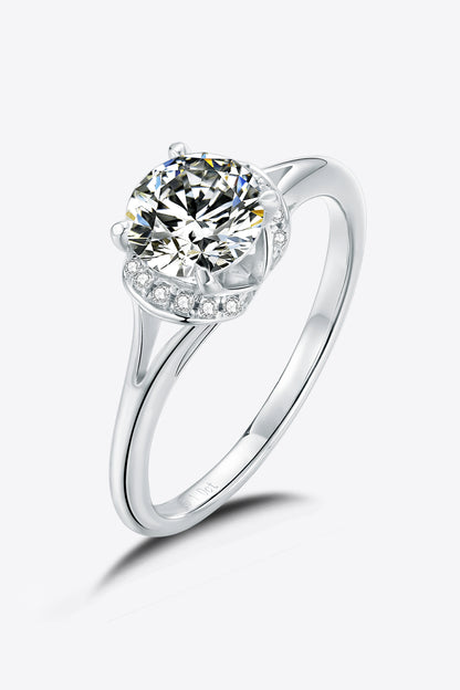 1 Carat Round Brilliant Cut Moissanite Platinum Over Pure Sterling Silver Split Shank Ring - Sparkala