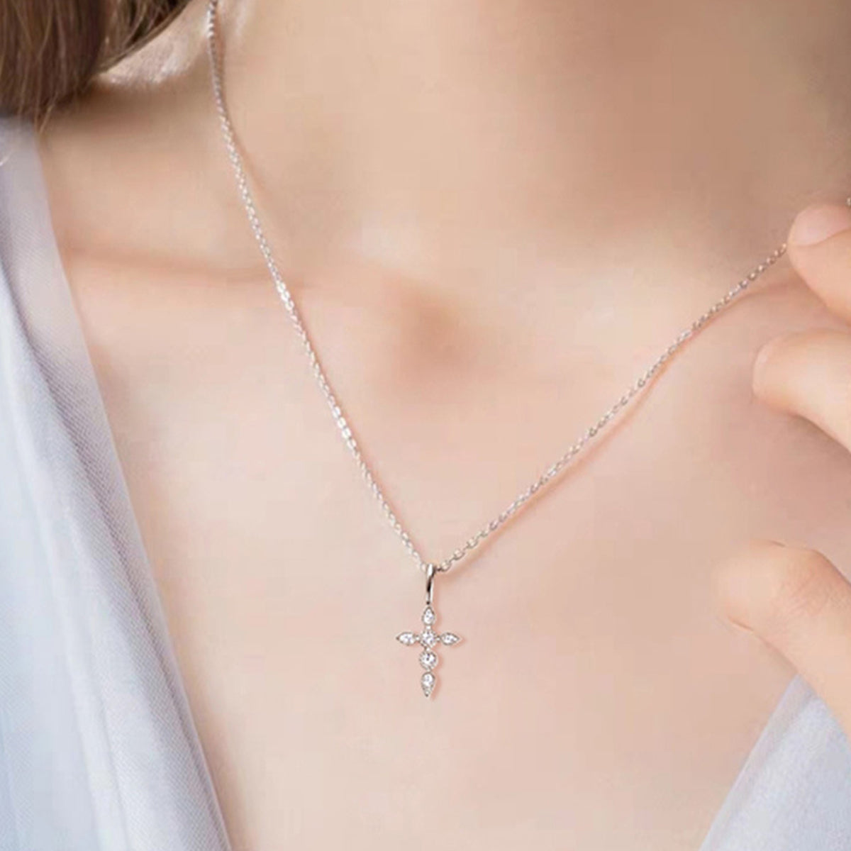 Moissanite Cross Pendant Necklace (18k Gold over Fine Sterling Silver)